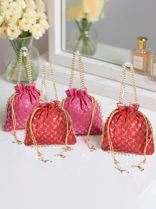 Kuber Industries Set Of 4 Embellished Square Potli Clutches