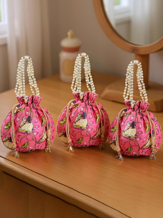 Kuber Industries Pack of 3 Printed Potli Clutch