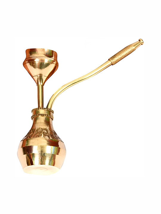Navyaksh Water Smoking Pipe Vintage Hookah Gold Brass Metallic Living Room Small Showpiece - 5.1 Inches