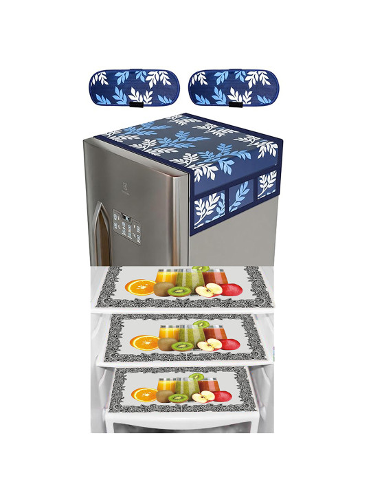 Dakshya Industries Green & White 6-Pcs Printed Fridge Top Cover