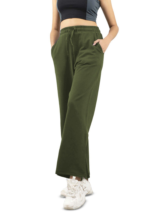 IMPERATIVE Women Relaxed Flared High-Rise Pure Cotton Track Pant