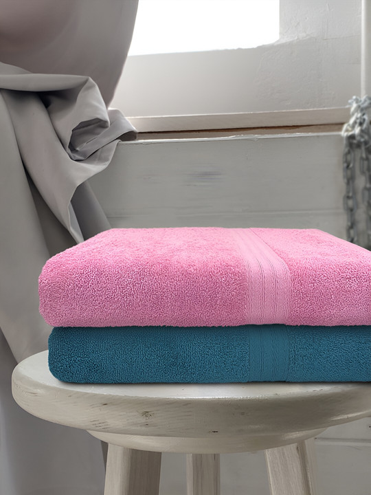 Sassoon Teal Solid Pure Cotton 500GSM Super Soft 2PCs Adult Regular Bath Towel-47x24In