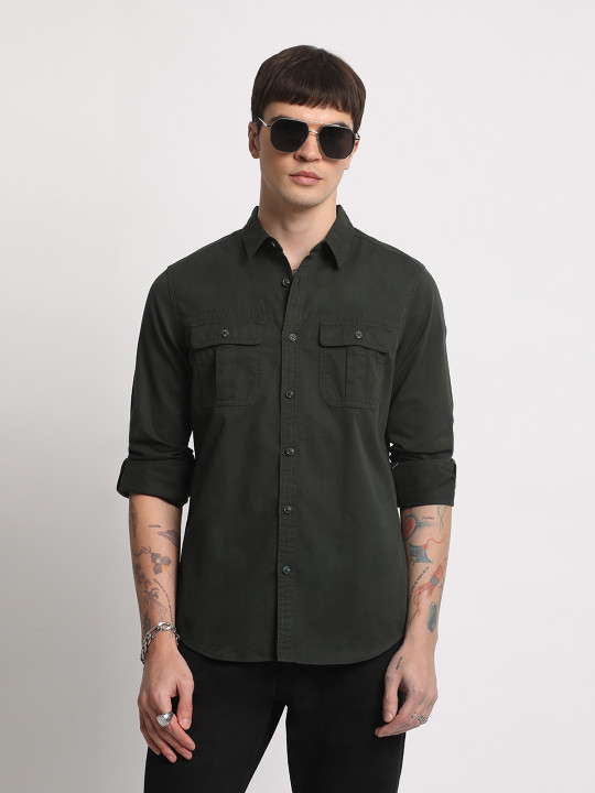 THE BEAR HOUSE Slim Fit Casual Pure Cotton Shirt