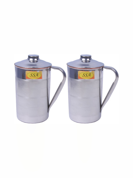Shivshakti Arts Silver Toned 2 Pieces Easy To Clean Copper Water Jugs 1.65 L Each