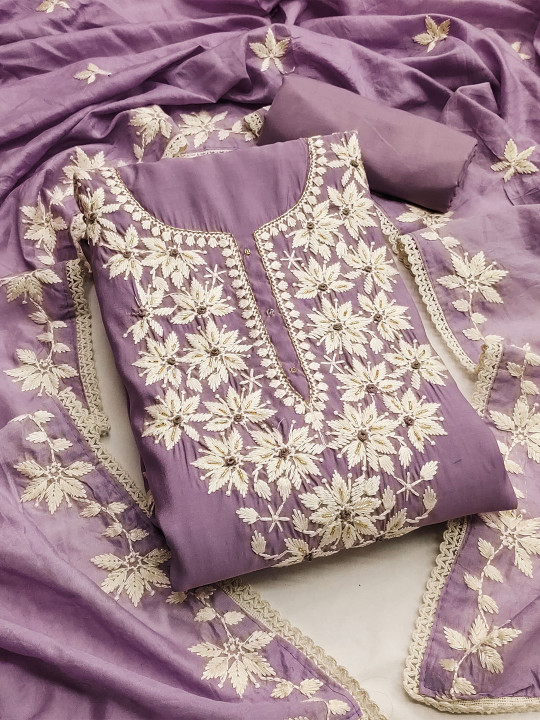 KALINI Floral Embroidered Pure Silk Unstitched Dress Material