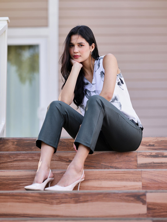 FABLE STREET Livin Striped Bootcut Straight Fit Trousers