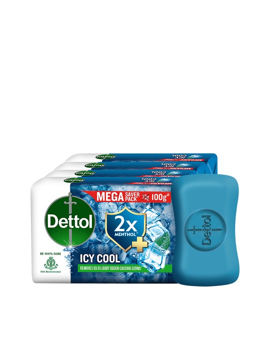 Dettol Icy Cool Bathing Soap Bar With 2x Menthol, Pack of 4