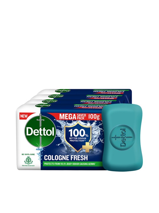 Dettol Cologne Fresh Bathing Soap Bar with 100% better odour protection, Pack of 4