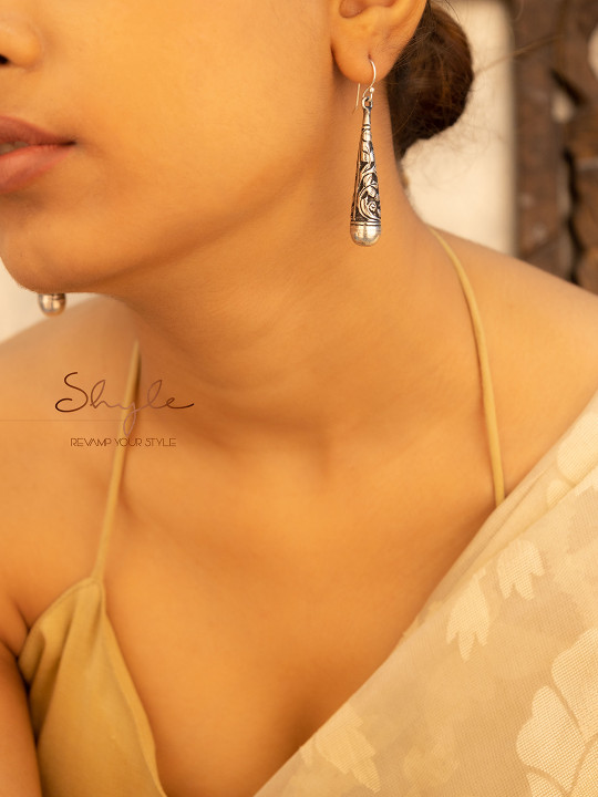 Shyle Stainless Silver Quirky Drop Earrings