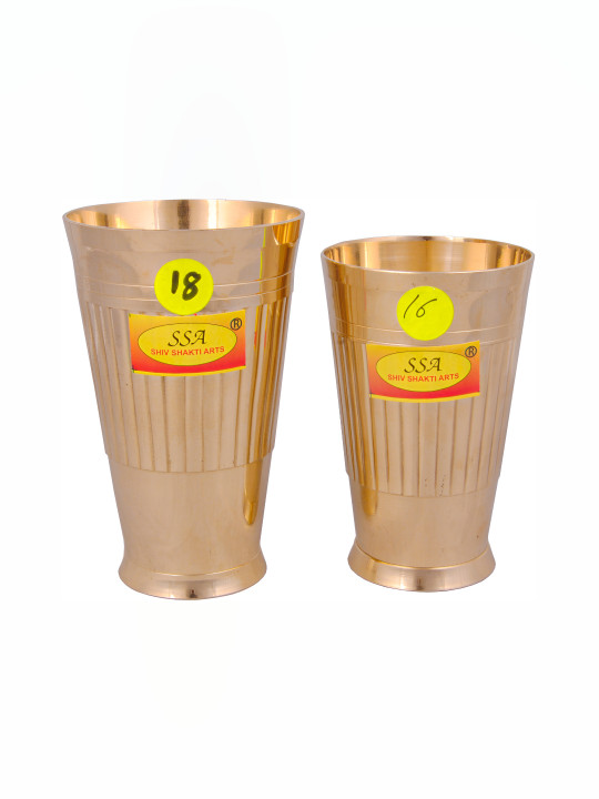 Shivshakti Arts Gold Toned 2 Pieces Easy to Clean Brass Water or Juice Glass 350 ml