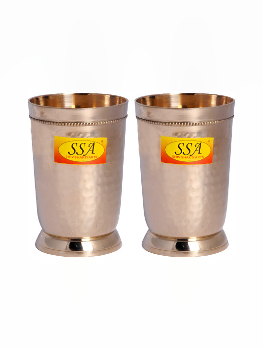 Shivshakti Arts Gold toned 2 Pieces Easy to Clean Brass Water Glass 250ml