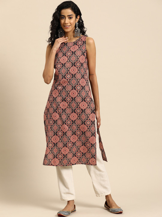 anayna Women Ethnic Motifs Printed Kantha Work Dobby Kurta