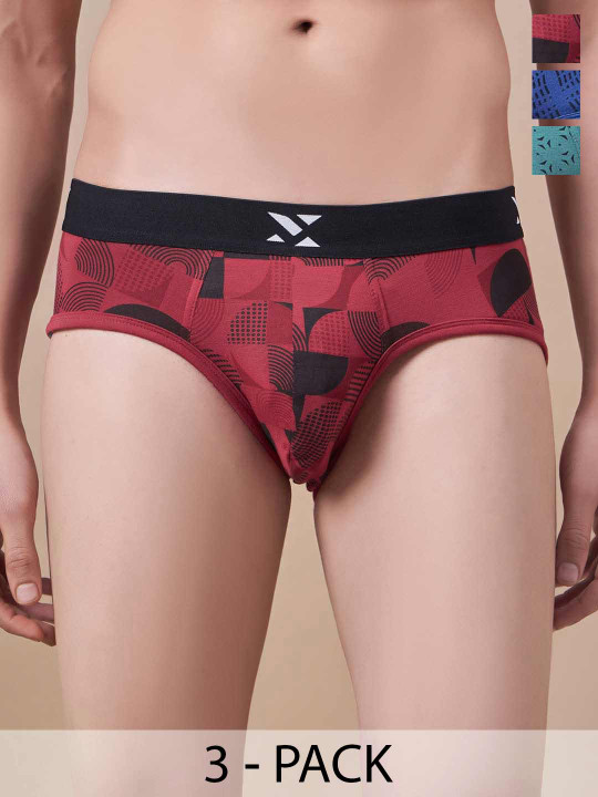 Masch Sports Pack Of 3 Antimicrobial Basic Briefs BRF-3-PRT-EI-RED-BLU-GRN