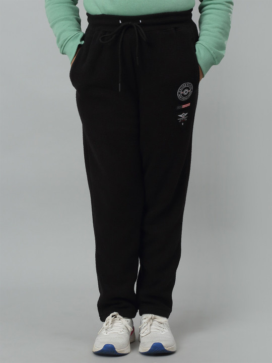 Cantabil Girls Printed Mid-Rise Fleece Track Pants