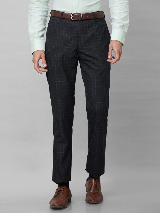 Park Avenue Checked Regular Fit Mid-Rise Formal Trousers