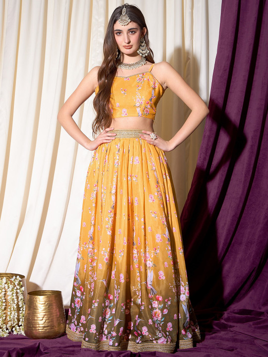 indo street Floral Printed Gotta Patti Ready To Wear Lehenga & Choli