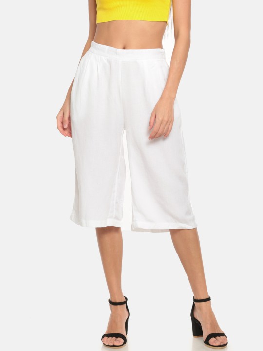 Women White Linen Blend Regular Fit Solid Culottes 27