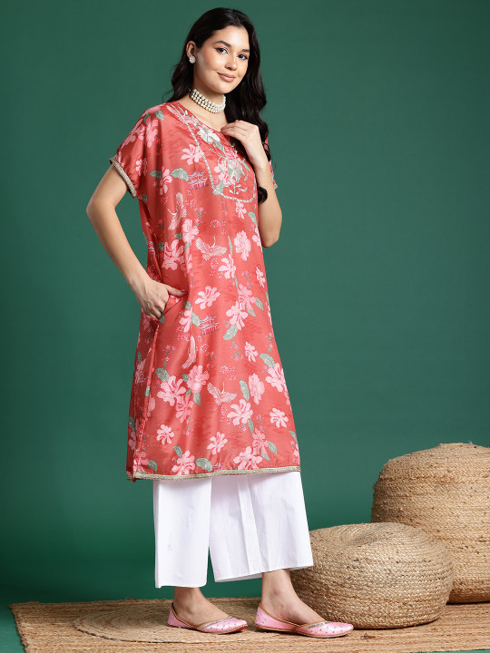 Sangria X fwd Floral Print Straight Kurta