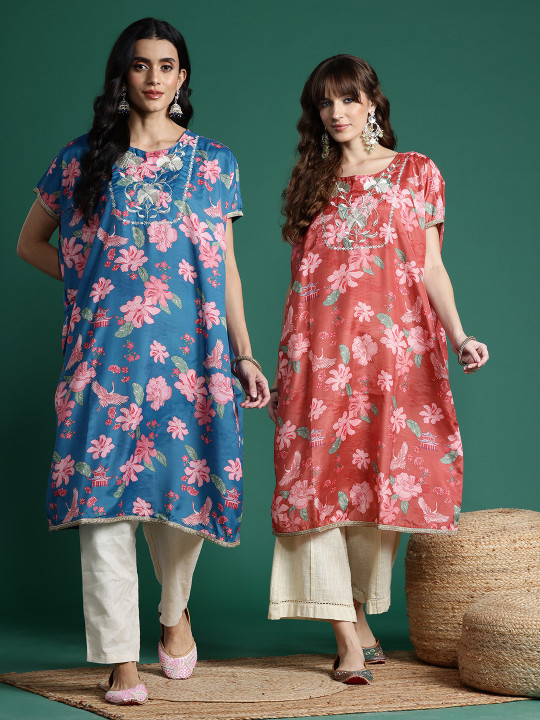 Sangria X fwd Floral Print Straight Kurta