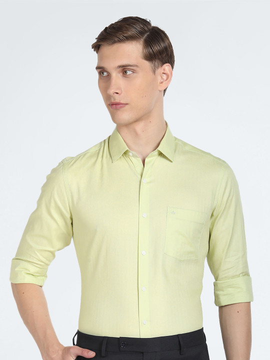 Arrow Spread Collar Long Sleeves Twill Cotton Slim Fit Opaque Formal Shirt