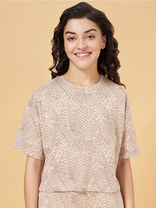 Ajile by Pantaloons Typography Print Round Neck Cotton Top