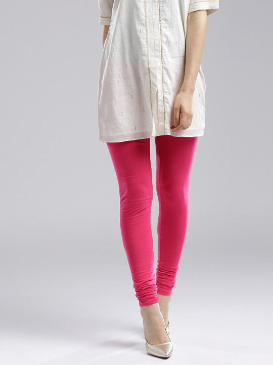 Women Pink Solid Churidar Leggings