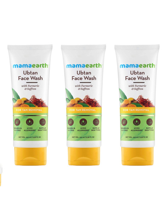 Mamaearth Set Of 3 Ubtan Face Wash For Tan Removal - 100ml Each