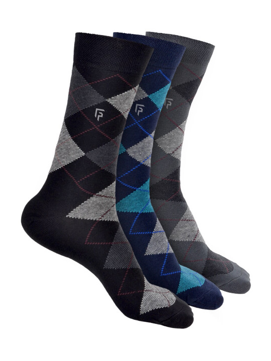FOOTPRINTS FOOTPRINT Men 3 Pairs Argyle Anti Odour Organic Cotton Calf-Length Bamboo Formal Socks