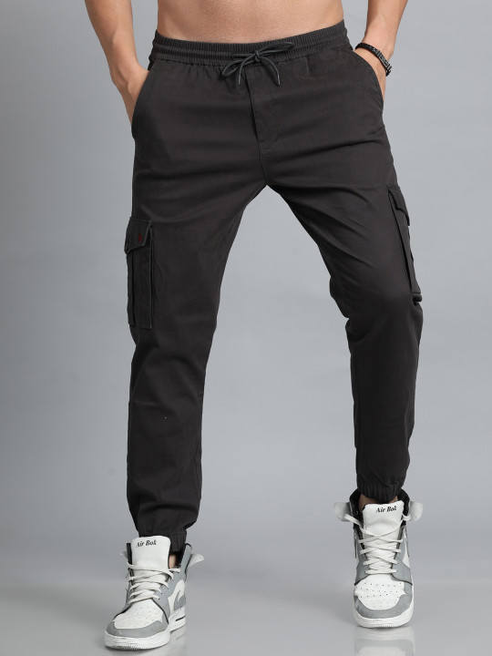 Bushirt Men Flat-Front Mid-Rise Cotton Classic Slim Fit Casual Joggers Trousers