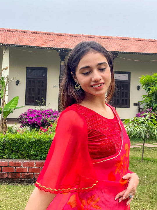 Bindigasm's Advi Embellished Bell Sleeves Stretchable Velvet Saree Blouse