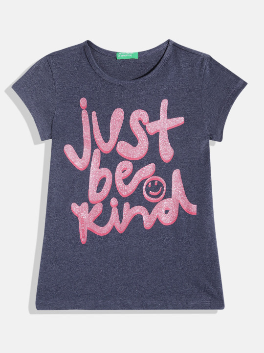 United Colors of Benetton Girls Typography Printed Round Neck T-shirt