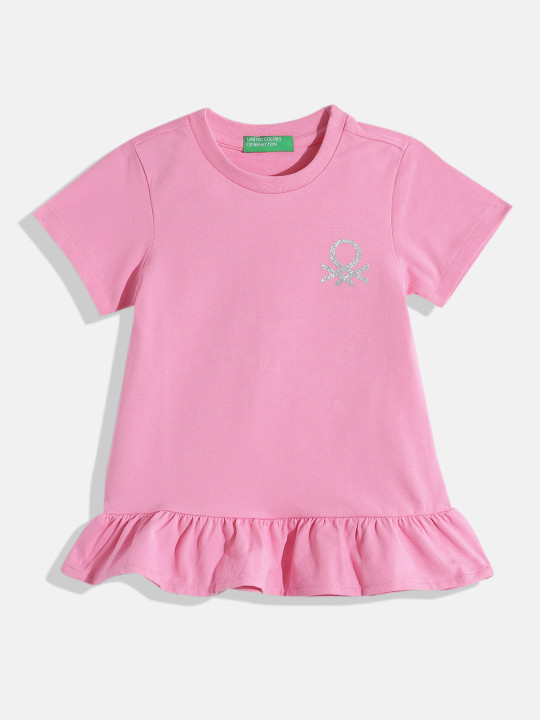 United Colors of Benetton Girls Brand Logo Print Detail A-Line Dress