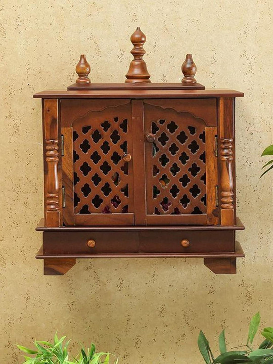 kamdhenu art and craft Brown Textured Wooden Pooja Mandir