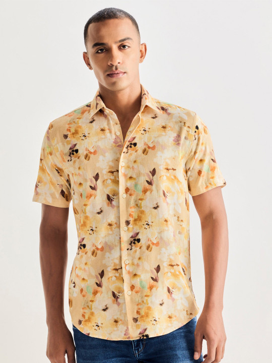 Red Flame Men Floral Opaque Printed Casual Shirt
