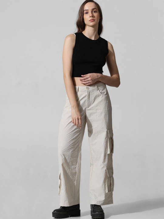 ONLY Women Loose Fit Mid-Rise Cargo Trousers
