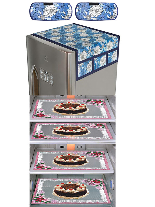 Dakshya Industries Brown & Blue 6 Pieces Printed Fridge Appliance Covers