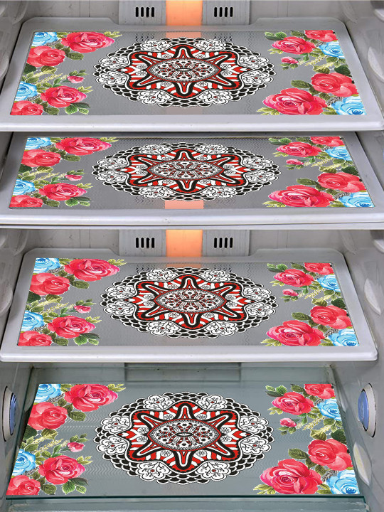 Dakshya Industries 7 Pieces Green & Pink Printed Refrigerator Appliance Covers