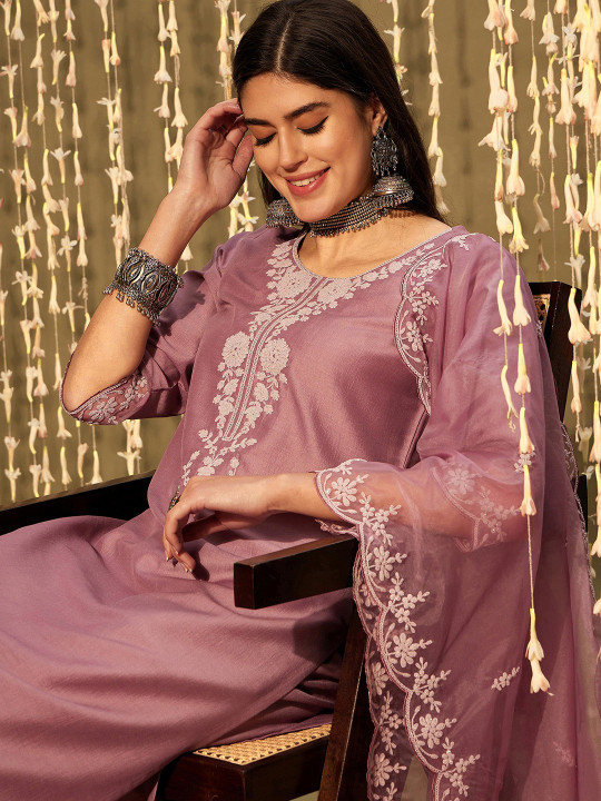 Indo Era Yoke Design Regular Thread Work Kurta with Trousers & With Dupatta