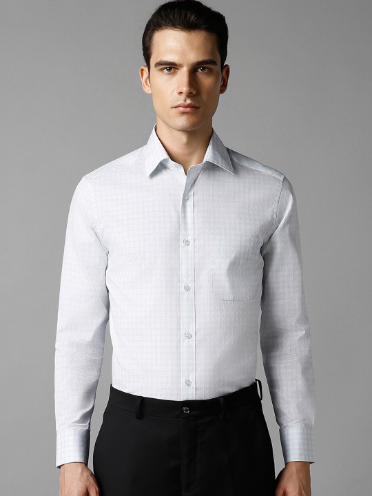 Louis Philippe Checked Spread Collar Pure Cotton Formal Shirt