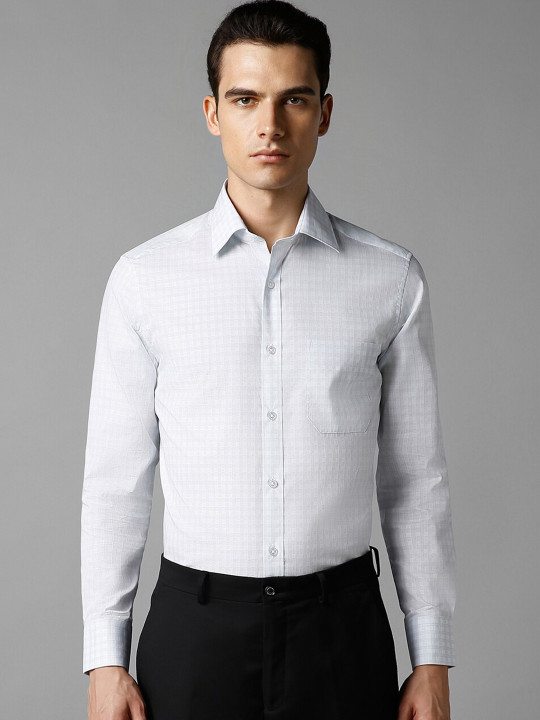Louis Philippe Checked Spread Collar Pure Cotton Formal Shirt