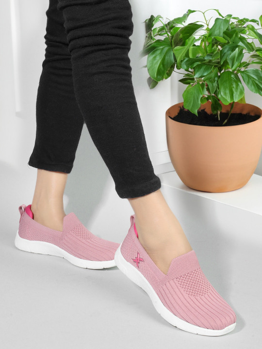 Carlton London Women Textured Flyknit Slip-On Sneakers