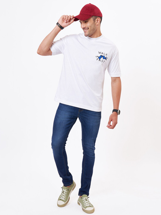 ZU Printed Round Neck Drop Shoulder Sleeves Cotton Oversized T-shirt