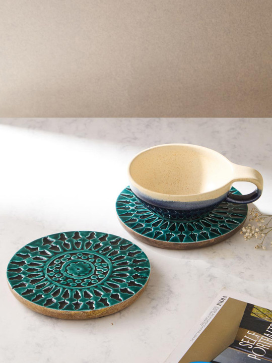 Fabindia Wooden Textured Coaster