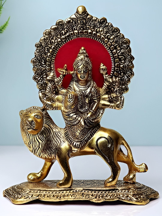Navyaksh Durga Gold Metal Metallic Living Room Small Showpiece -