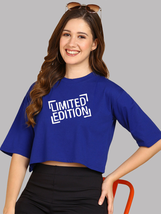 Adyavastram Typography Printed Drop-Shoulder Sleeves Cotton Oversized Crop T-shirt