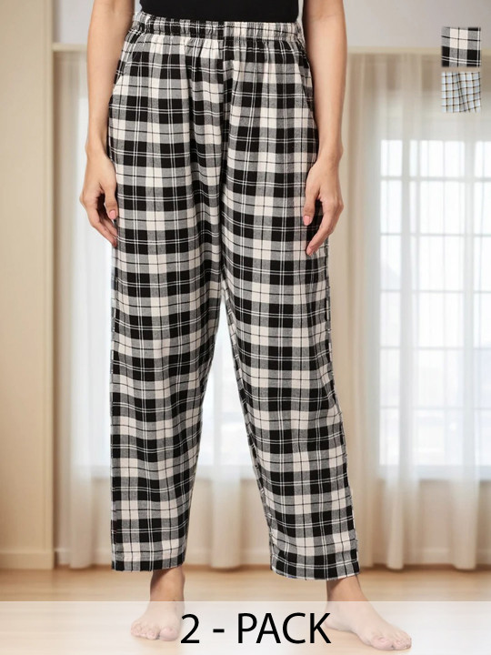 Kryptic Pack Of 2 Checked Cotton Lounge Pants
