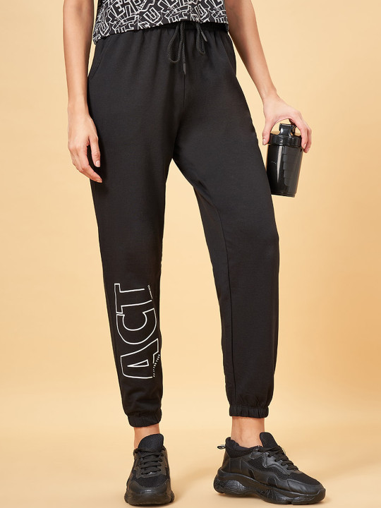 Ajile by Pantaloons Women Typography Printed Relaxed-Fit Mid-Rise Pure Cotton Joggers