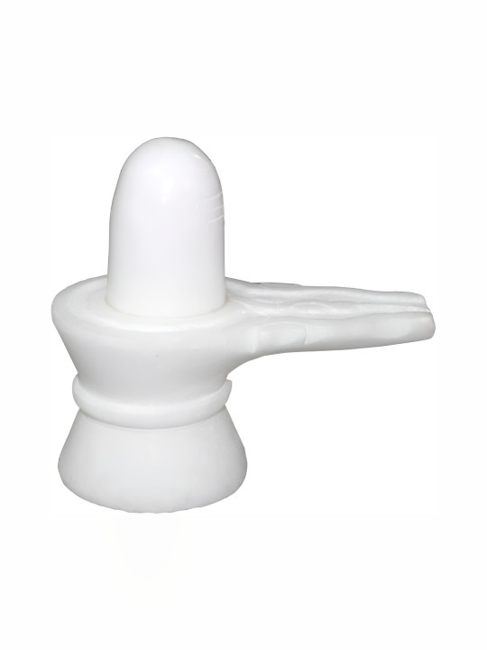 Navyaksh Shiv Ling White Marble Glossy Prayer Room Small Showpiece - 3.9 Inches