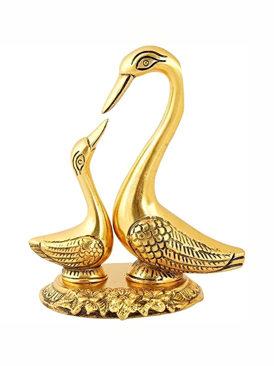 Navyaksh Kissing Duck Gold Brass Metallic Living Room Small Showpiece - 5.5 Inches