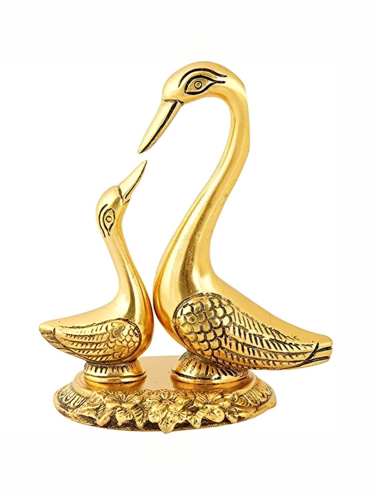Navyaksh Kissing Duck Gold Aluminium Metallic Living Room Medium Showpiece - 5.5 Inches